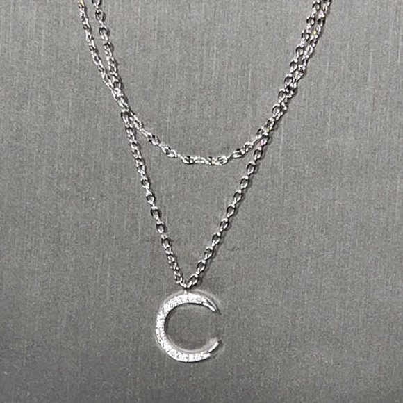 925 Silver Double Necklace Topaz Moon Pendant - Very Dainty - Picture 8 of 9